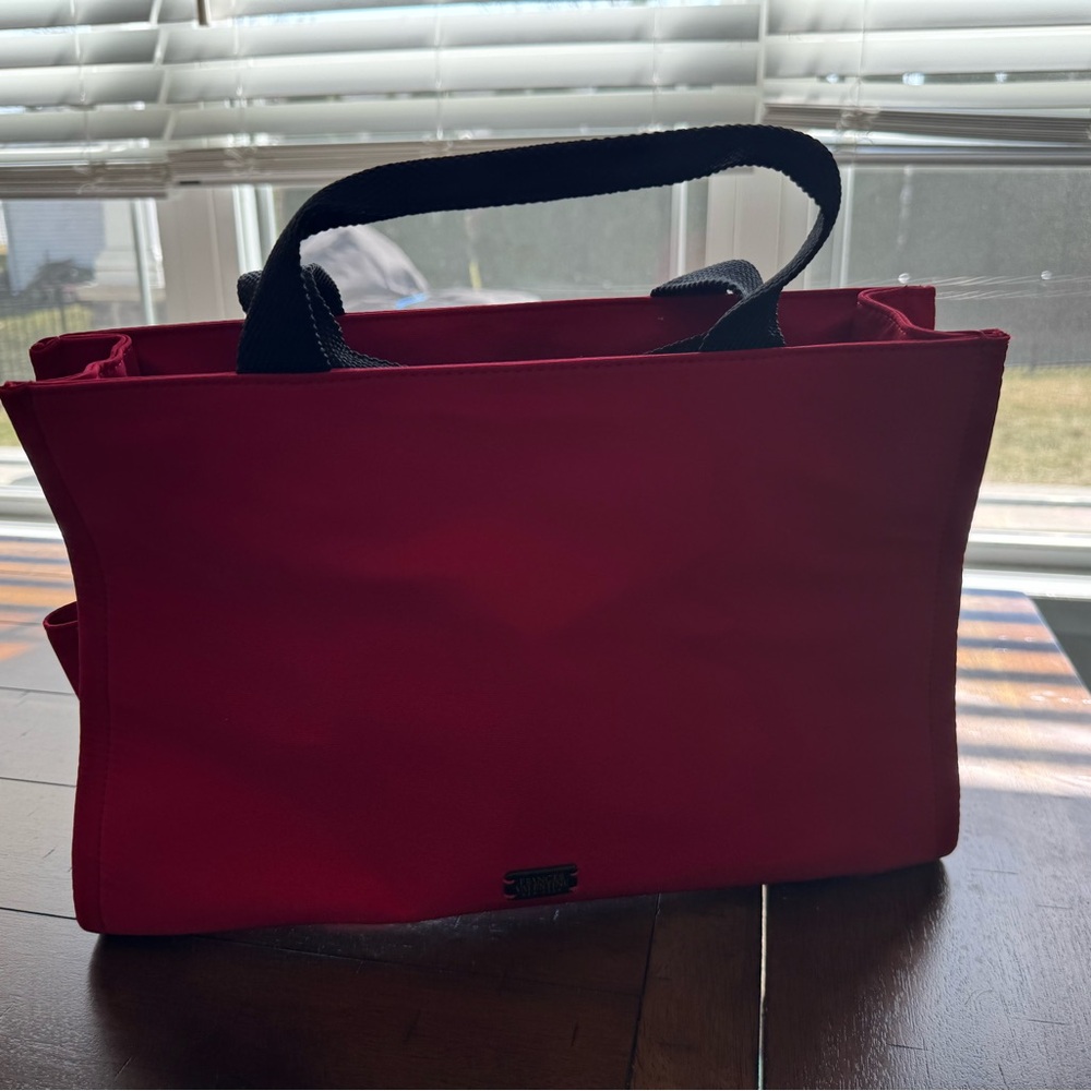 Frances Valentine Red Tote Bag with striped inner lining